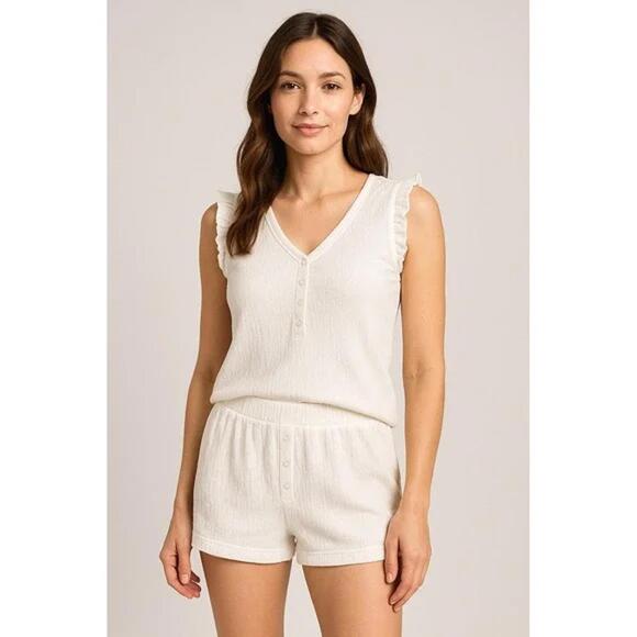 Other - NWT Revolve You Say Henley Ruffle Shortie Set White Size Small